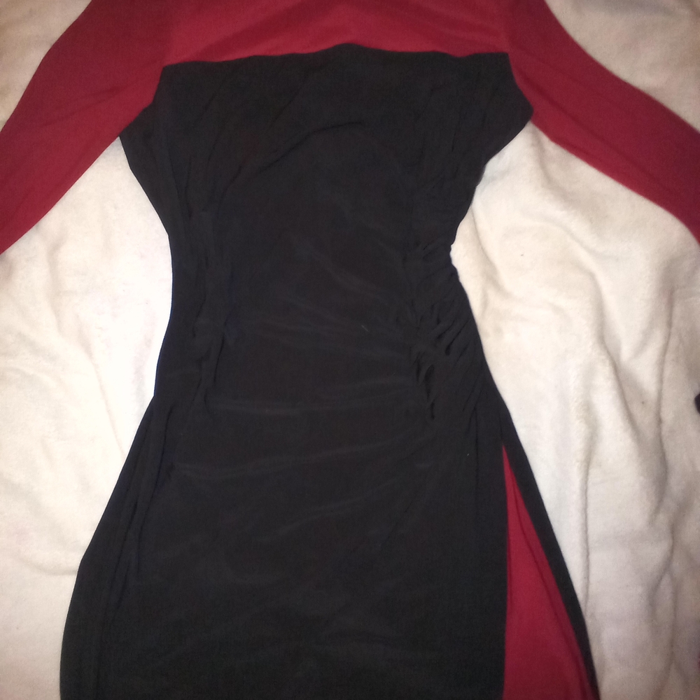 Chaps Black and Red Long Sleeve Dress